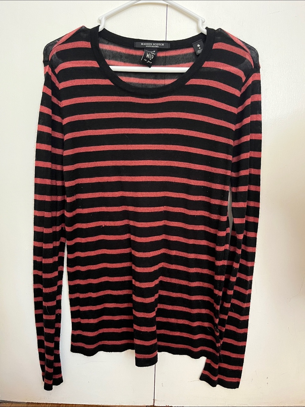 Scotch & Soda Black and Red Striped Crewneck Sweater